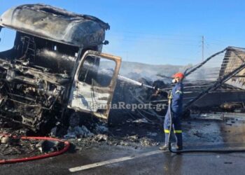 Φθιώτιδα: Ένας νεκρός σε σοκαριστικό τροχαίο με 2 φορτηγά – Το ένα τυλίχτηκε στις φλόγες